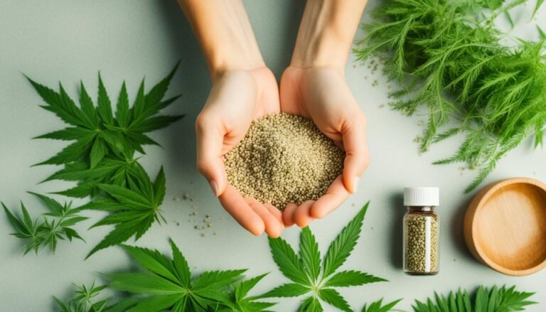 women hand holding hemp seeds