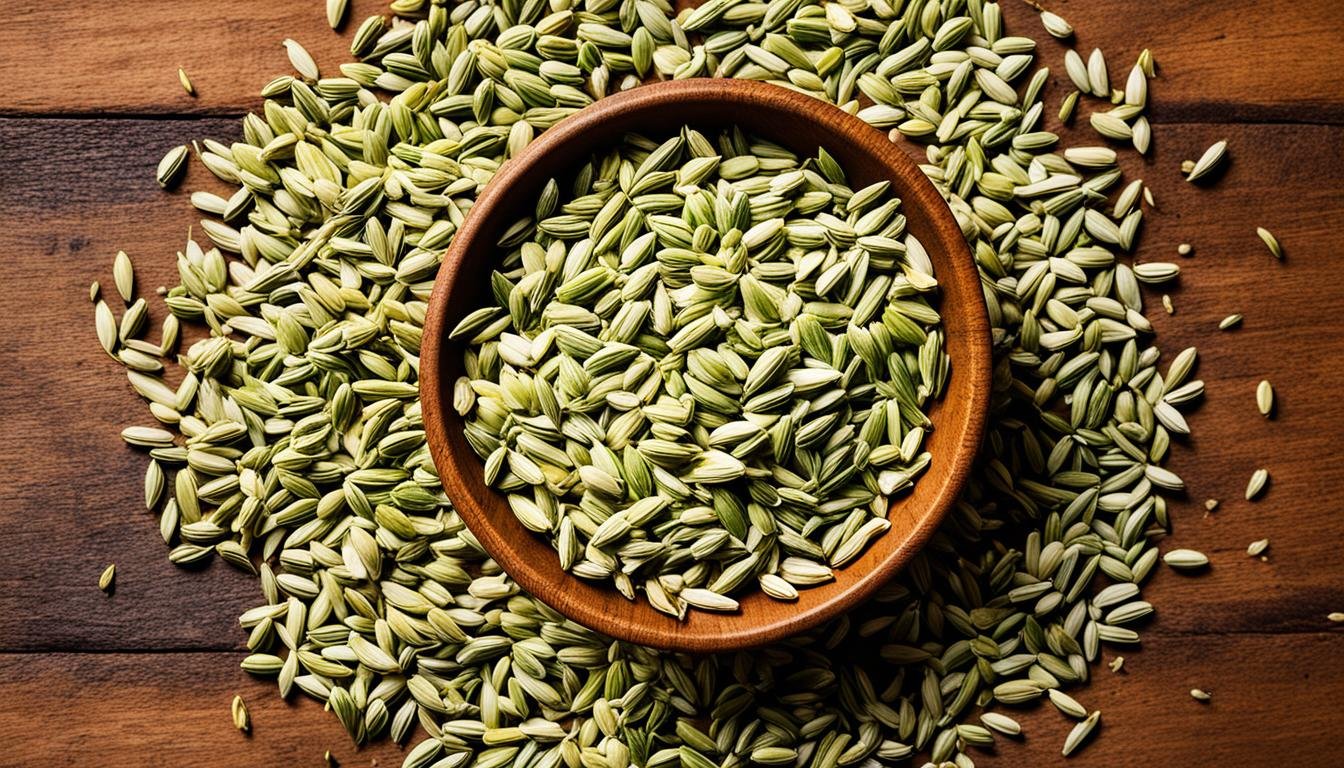 brown color mud bowl fill of fennel seeds