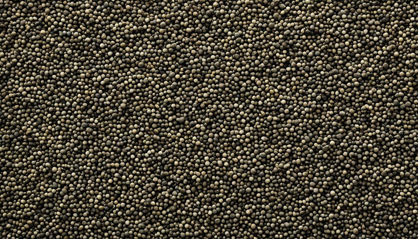 a close-up of a pile of small round brown and black poppy seeds